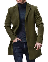 Heren Winter Lange Mantel Enkelbreasted Revers Polyester Trenchcoat Casual Zakelijk Effen Bovenkleding