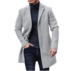 Heren Winter Lange Mantel Enkelbreasted Revers Polyester Trenchcoat Casual Zakelijk Effen Bovenkleding