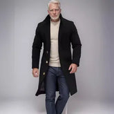 Heren Britse Stijl Half-Lange Wollen Mantel Slim Fit Enkele Rij Knoppen Trenchcoat Warme Polyester Jas Voor Dagelijks Gebruik