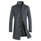 Heren Slim Fit Half Lange Wollen Jas Trenchcoat Casual Gewatteerde Voering Winter Warme Katoenmix Outdoor Jack Top