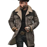 Heren Vintage Halflange Suède Mantel Warme Sherpa Voering Contrasterende Gewatteerde Jas Europese Stijl Workwear Top