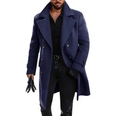 Heren Winter Verdikte Wolmix Overjas Dubbelgeknoopt Revers Trenchcoat Casual Lange Buitenjas
