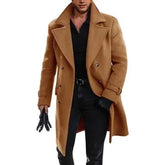 Heren Winter Verdikte Wolmix Overjas Dubbelgeknoopt Revers Trenchcoat Casual Lange Buitenjas