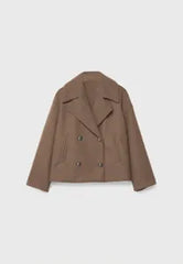 Dames Elegant Dubbelrijig Wollen Blazer Kort Casual Revers Lange Mouw Jas Mantel Bovenkleding Voor Woon-werkverkeer Kantoor