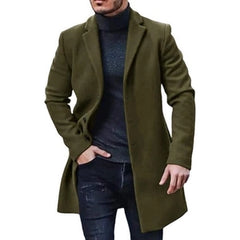 Heren Winter Lange Mantel Enkelbreasted Revers Polyester Trenchcoat Casual Zakelijk Effen Bovenkleding