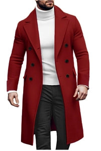 Heren Britse Stijl Double-breasted Wollen Look Jas Zakelijke Casual Halflange Trenchcoat Slim Fit Mode Bovenkleding