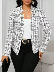 Dames Vintage Tweed Geruite Blazer Slim Fit Open Voorkant Cardigan Jas Kantoor Dame Werkkleding Herfst