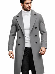 Heren Britse Stijl Double-breasted Wollen Look Jas Zakelijke Casual Halflange Trenchcoat Slim Fit Mode Bovenkleding