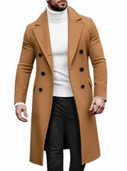 Heren Britse Stijl Double-breasted Wollen Look Jas Zakelijke Casual Halflange Trenchcoat Slim Fit Mode Bovenkleding