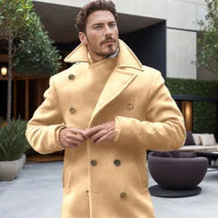 Britse Stijl Double-Breasted Wollen Jas Voor Heren Halflang Polyester Bovenkleding Casual Mode Verdikt Trenchcoat