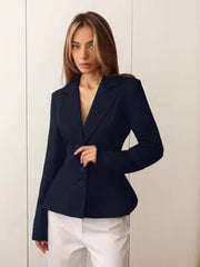 Dames Reverskraag Blazer Jas Enkele Rij Knoppen Slim Fit Peplum Taille Kort Pak Mantel Elegant Kantoor Werk