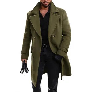 Heren Winter Verdikte Wolmix Overjas Dubbelgeknoopt Revers Trenchcoat Casual Lange Buitenjas