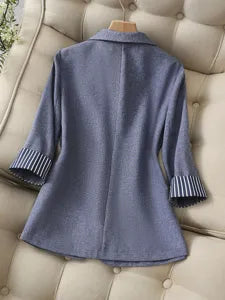 Elegante Dames Driekwart Mouw Blazer Jas Met Gestreepte Manchet Slim Fit Casual Kantoor Werk Pak Jas Top
