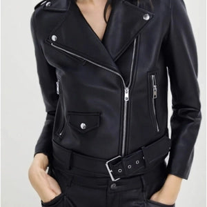 Dames Faux Leren Motorjas Kort Vintage Biker Moto Bovenkleding Met Riem Zilveren Rits